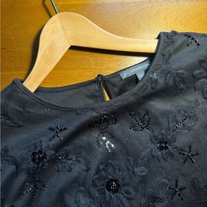 Adrianna Papell Black Sequin Floral Blouse